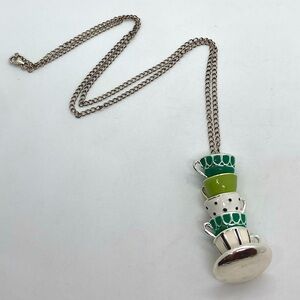 925 Sterling Silver & Enamel Stacked Teacup Pendant Necklace Heavy | 21.6” | 24g